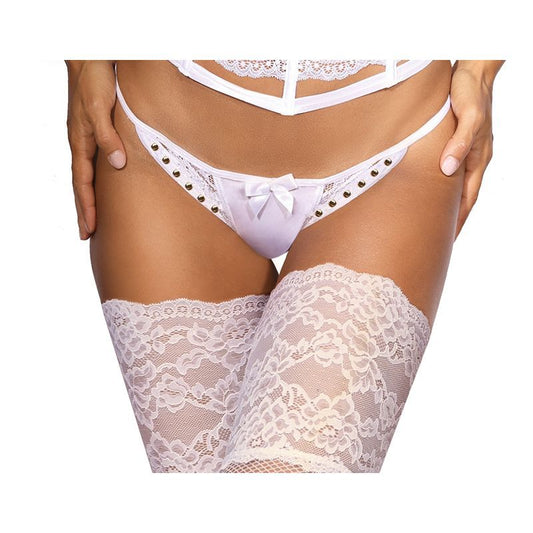 Microfiber and Lace G-String with Studs White Small