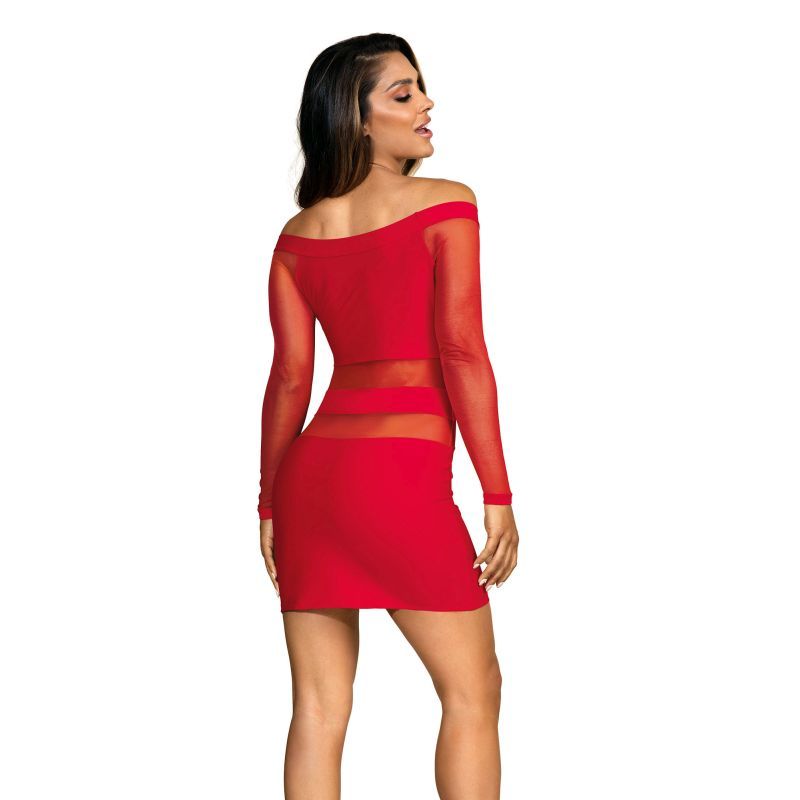 Off The Shoulder Mesh Panel Dress Red Small