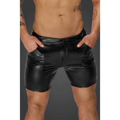 Snake Wetlook Mid Length Shorts with Back Pockets Small Black