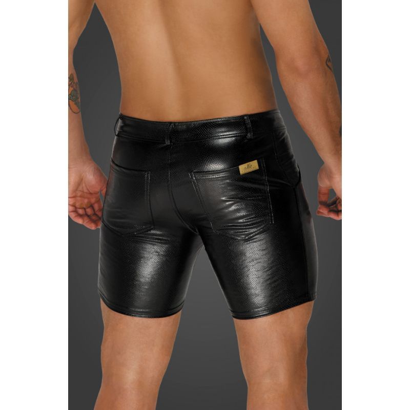 Snake Wetlook Mid Length Shorts with Back Pockets Small Black