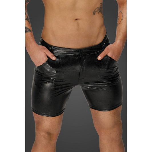 Snake Wetlook Mid Length Shorts with Back Pockets Large Black