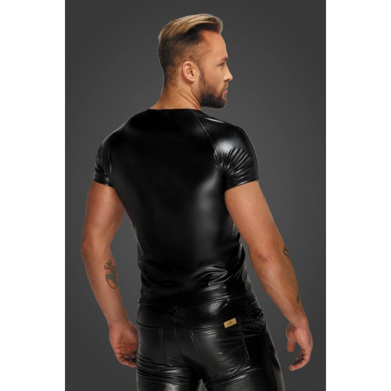 Wetlook T-Shirt with Snake Wetlook Sleeves Small Black