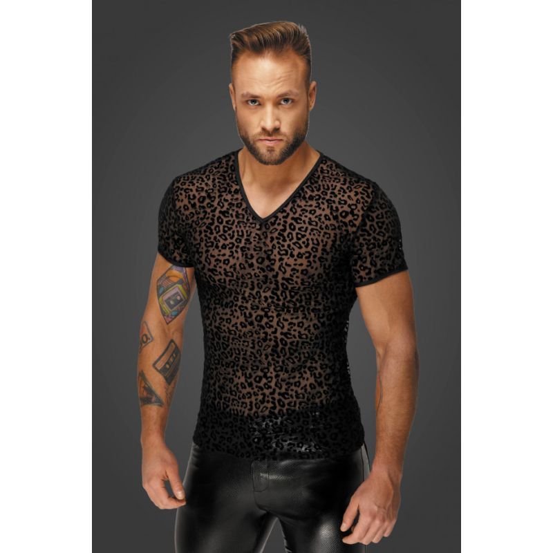 Leopard Flock V-Neck T-Shirt Small Black