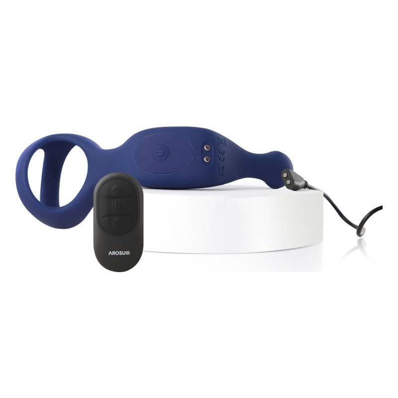 Underquaker Vibrating Anal Probe with Cockring & Remote Blue