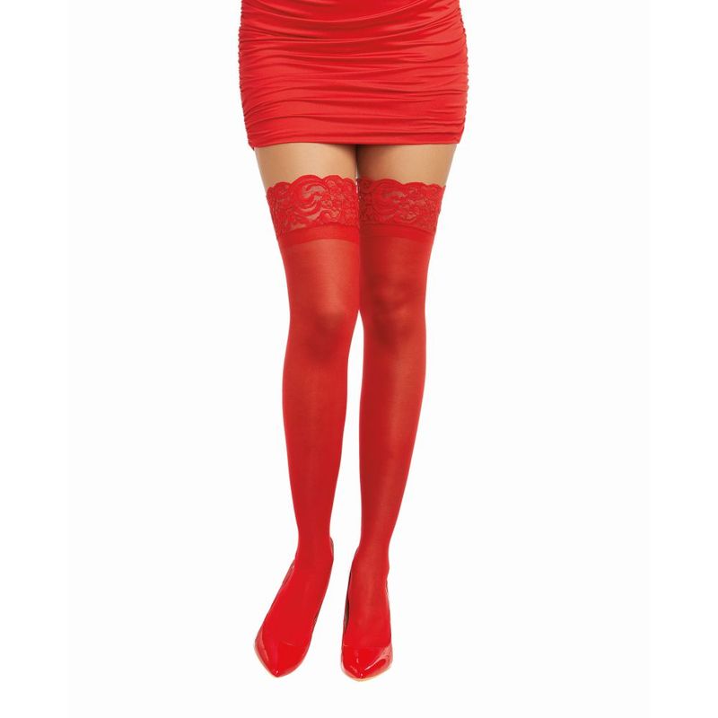 Dreamgirl Lace Top Thigh High Stockings Red One Size