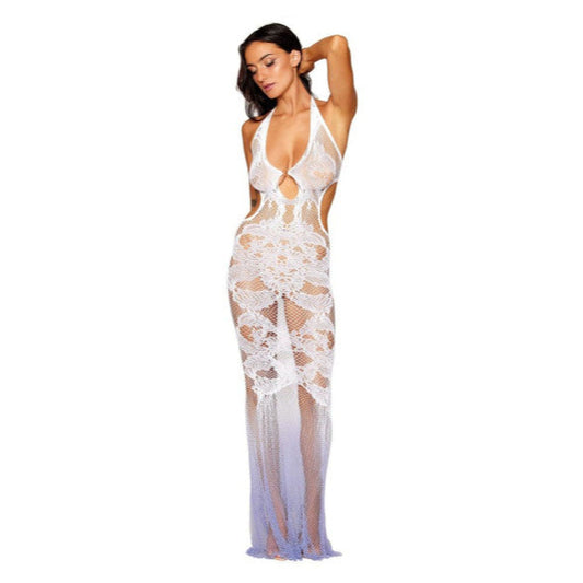 Dreamgirl Seamless Bodystocking Gown w Lace Pattern One Size