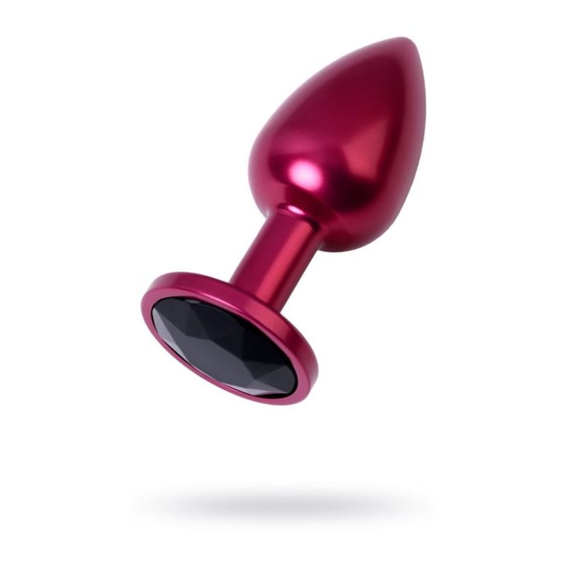 Red Metal Anal Plug w Black Crystal Small