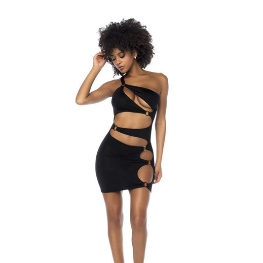 Asymmetrical Cut Out Dress w Ring Details Black Large/Extra Large