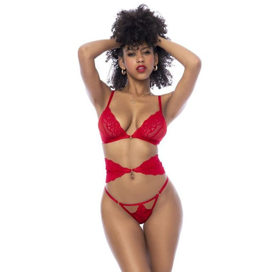 3 Pc Set w/ Bra, Panties and Flexible Corset Small/Medium Red