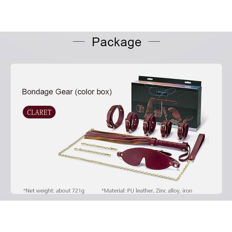 8 Pc Deluxe Bondage Play Kit Burgundy Gold