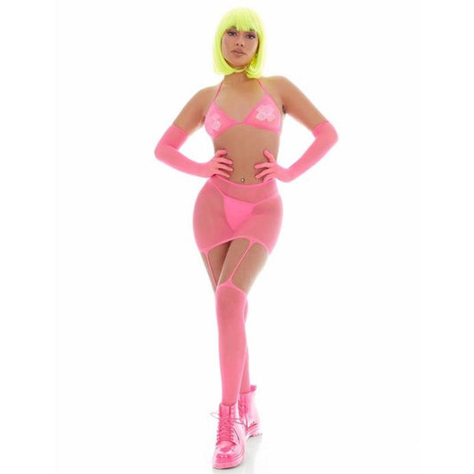 Pink Mesh Festival Set and Pasties One Size by Pink Lipstick