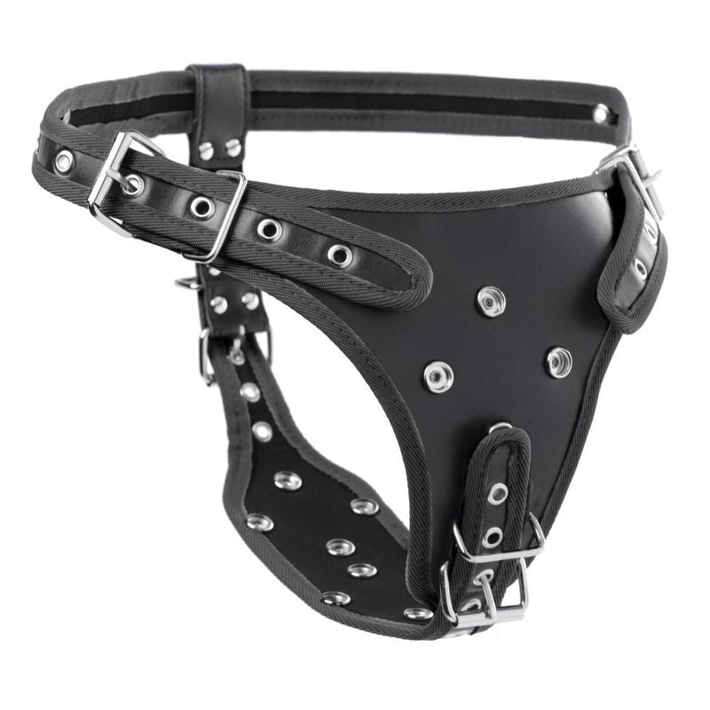 Strict PU leather harness without the removable dildos, showing attachment positions