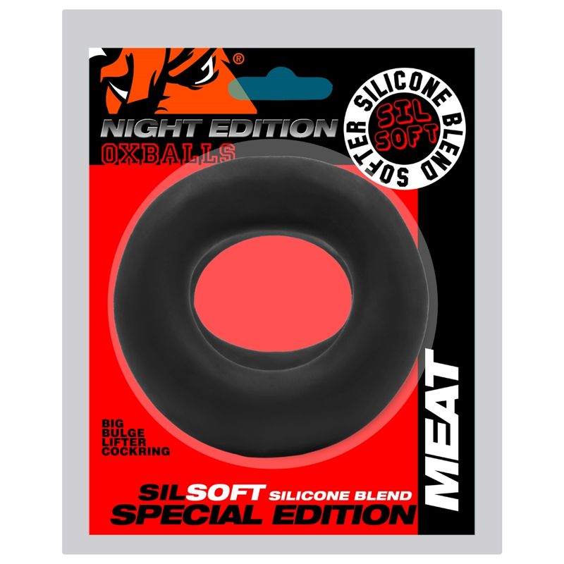 OxBalls Meat Night Edition retail packaging labelled SILSOFT silicone blend and bulge lifter cock ring