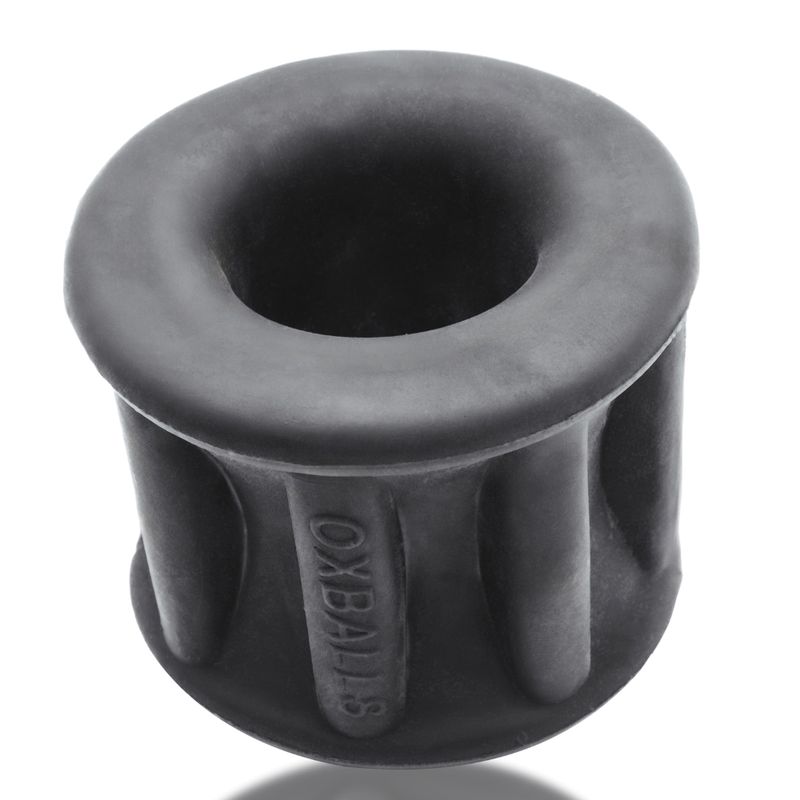 OxBalls Baller Night ball stretcher in black, upright view showing rounded opening and ribbed sides