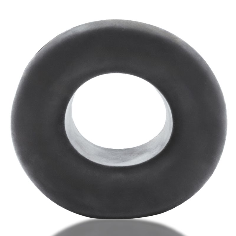 OxBalls Baller Night ball stretcher in black, end view through the opening and thick rounded rim