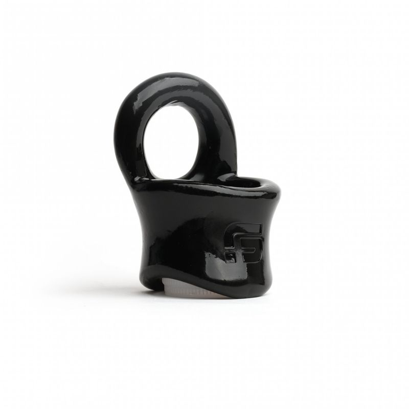 Black Baller showing the smaller upper cock-ring opening and wider lower ball-stretcher section