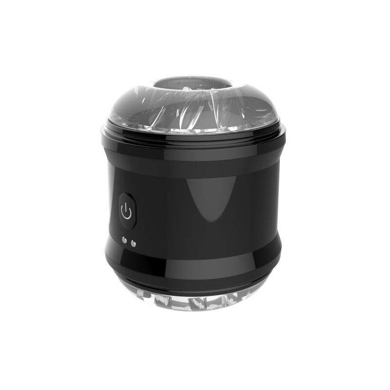 Close-up of the Onyx clear sleeve opening, black housing and front control button