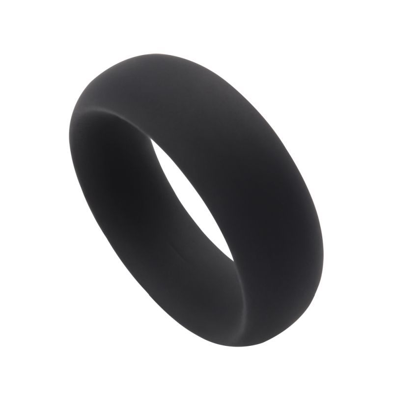 Upright angled view of the GK Power Infinity Comfort Large black silicone cock ring