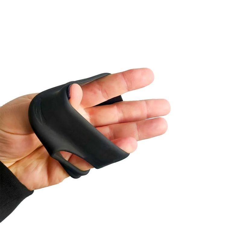 Hand demonstrating the flexibility and connected sling shape of the black Shaft Hugger