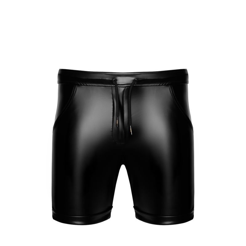 Noir Handmade H088 Rogue black wetlook shorts, garment-only front view