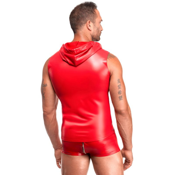 Noir Men's Red Wetlook Hooded Vest | The Love Shop