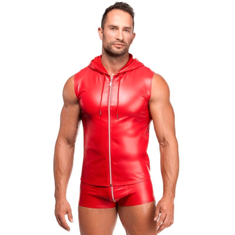Noir Men's Red Wetlook Hooded Vest | The Love Shop
