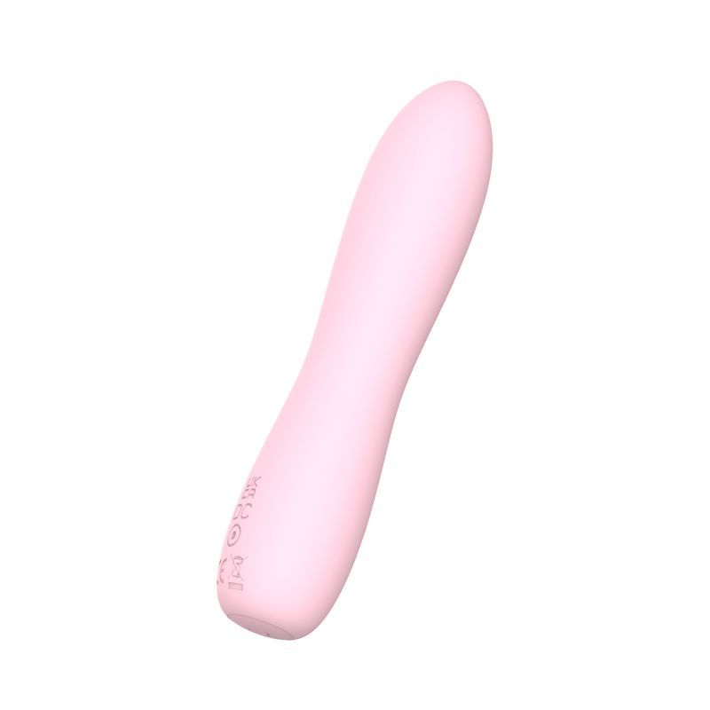 SXE Bella pink silicone bullet vibrator showing its rounded head and curved body