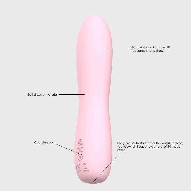 Bella controls diagram showing the button, charging port and silicone body