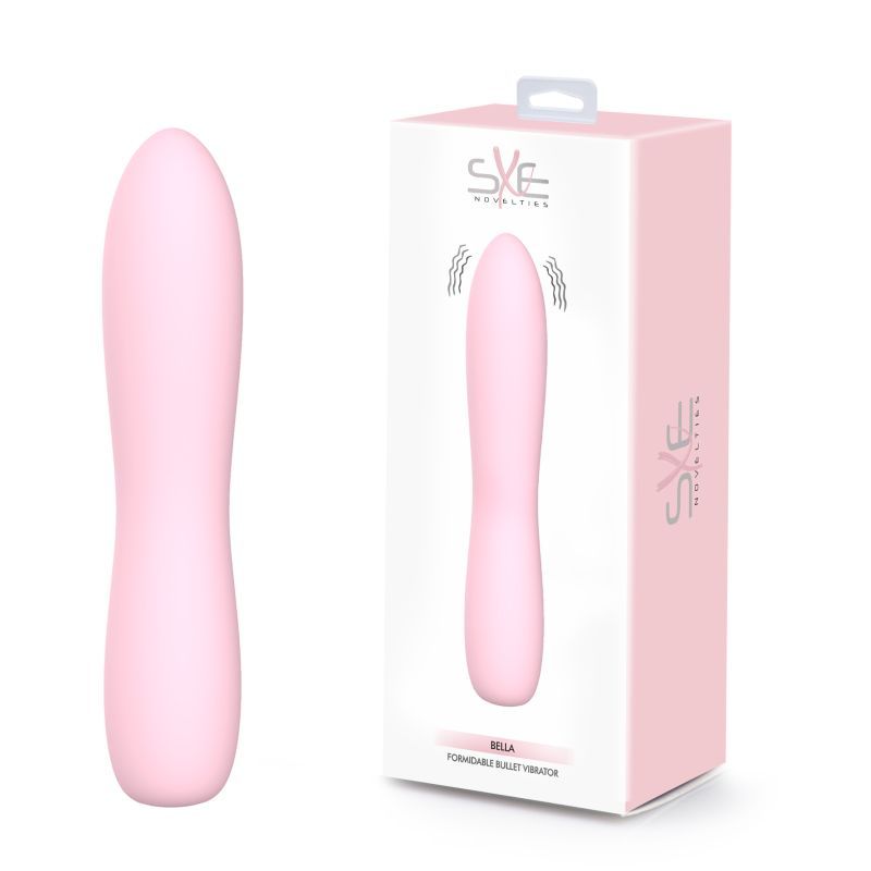Bella pink bullet vibrator beside its SXE retail box