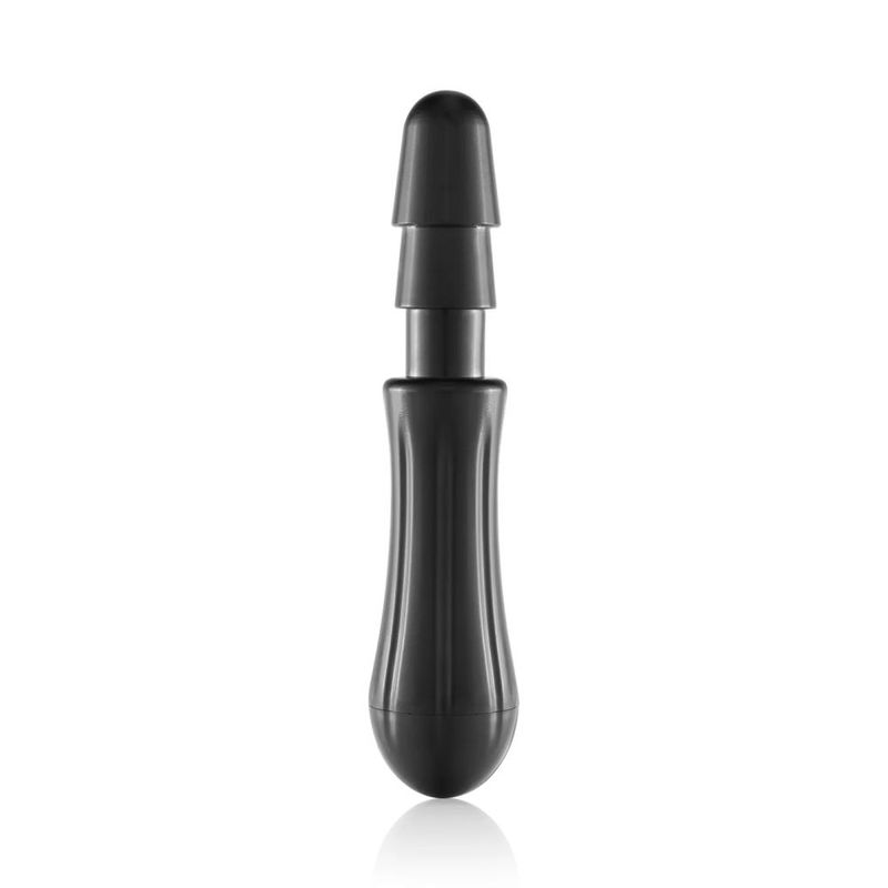 SI Novelties Ram Rod black dildo handle showing the contoured grip and connector