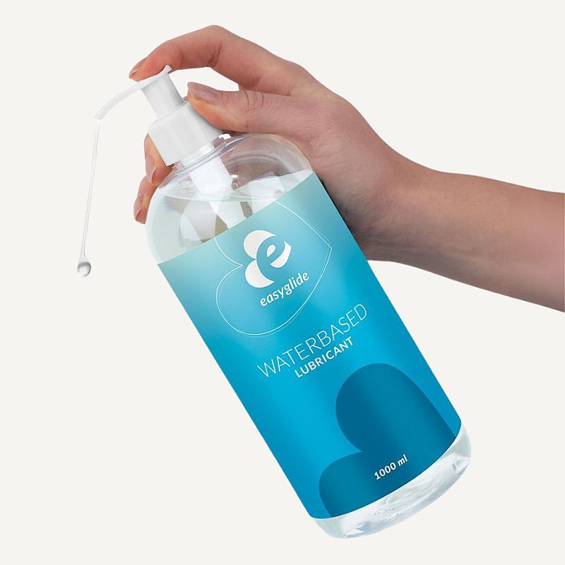 Hand dispensing EasyGlide water-based lubricant from the 1000ml pump bottle