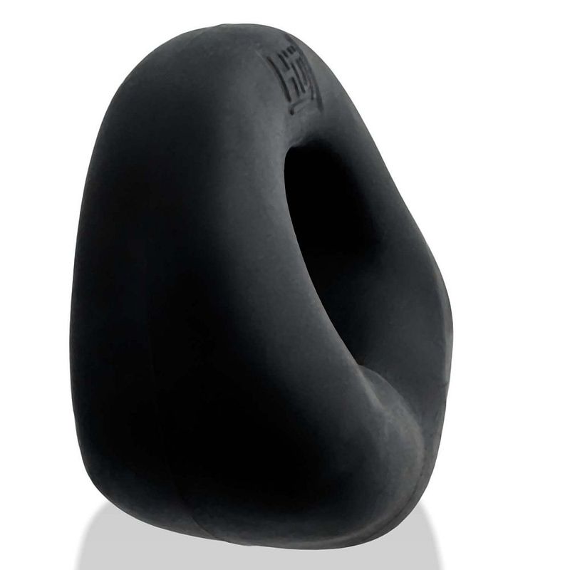 Angled side view of the black Fit Bulge ring showing its shallow top and deep base