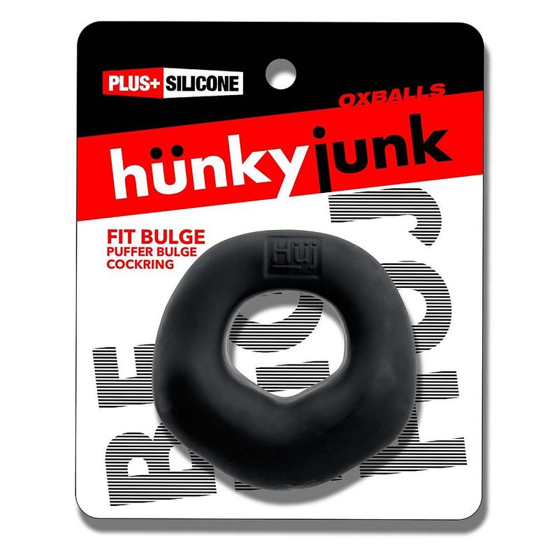 Black Hunkyjunk Fit Bulge cock ring in Plus+SILICONE retail packaging