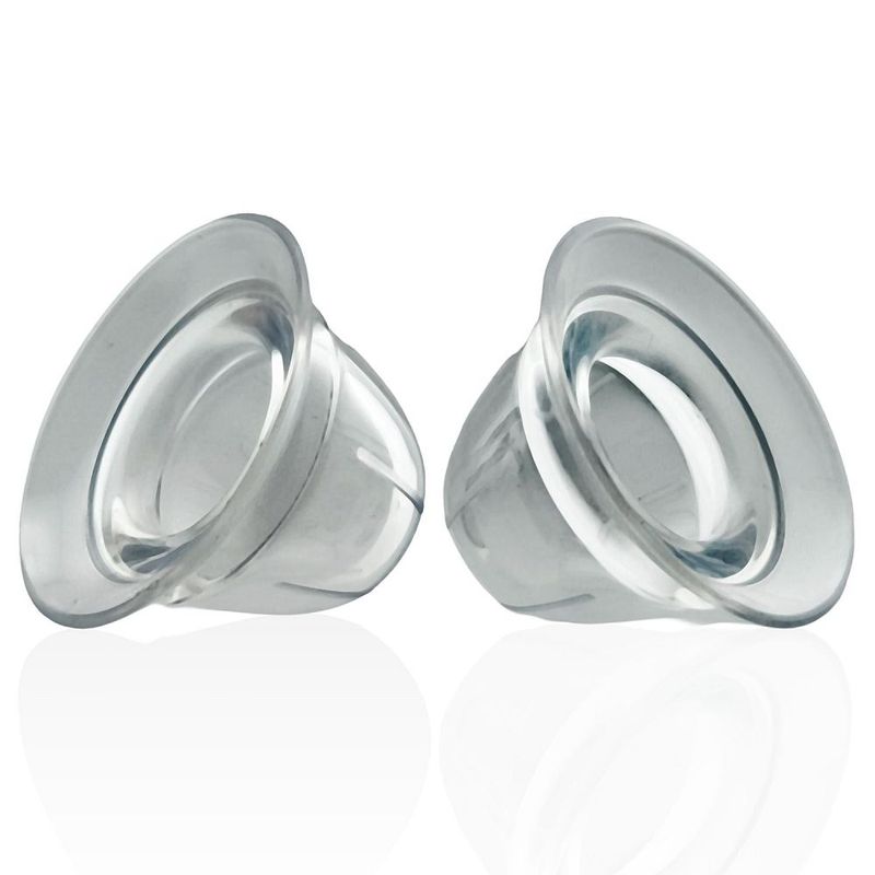 Hunkyjunk Nano Nips clear silicone nipple suckers, angled view of wide flanges and openings