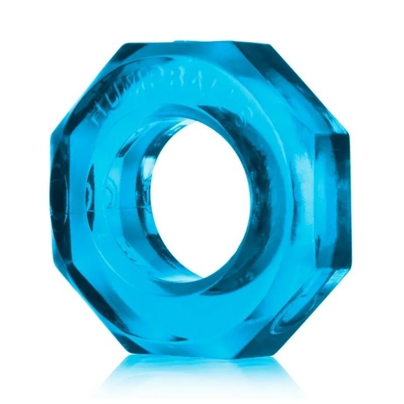 OxBalls Humpballs Ice Blue stretchy cock ring with a nut-shaped outer profile