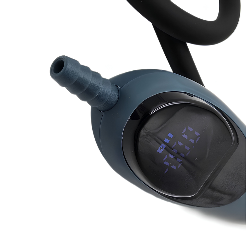 Close-up of the Hush Pump 2.0 display and hose connector