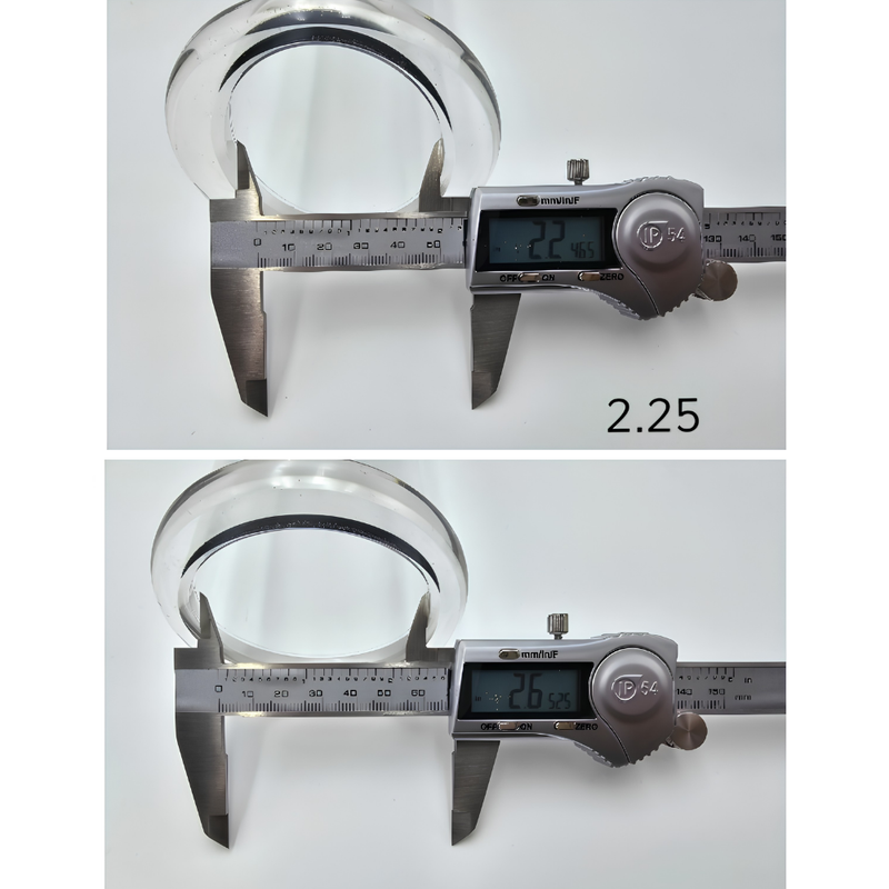 LA Pump elliptical cylinder sizing photo labelled 2.25, with two calliper views of the opening