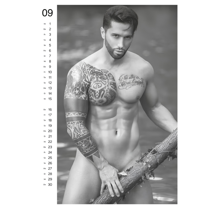 Sexy Men Wall Calendar 2027 With 12 Black & White Male Pin-Up Photos
