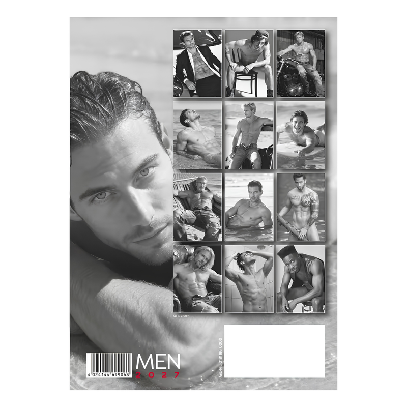 Sexy Men Wall Calendar 2027 With 12 Black & White Male Pin-Up Photos
