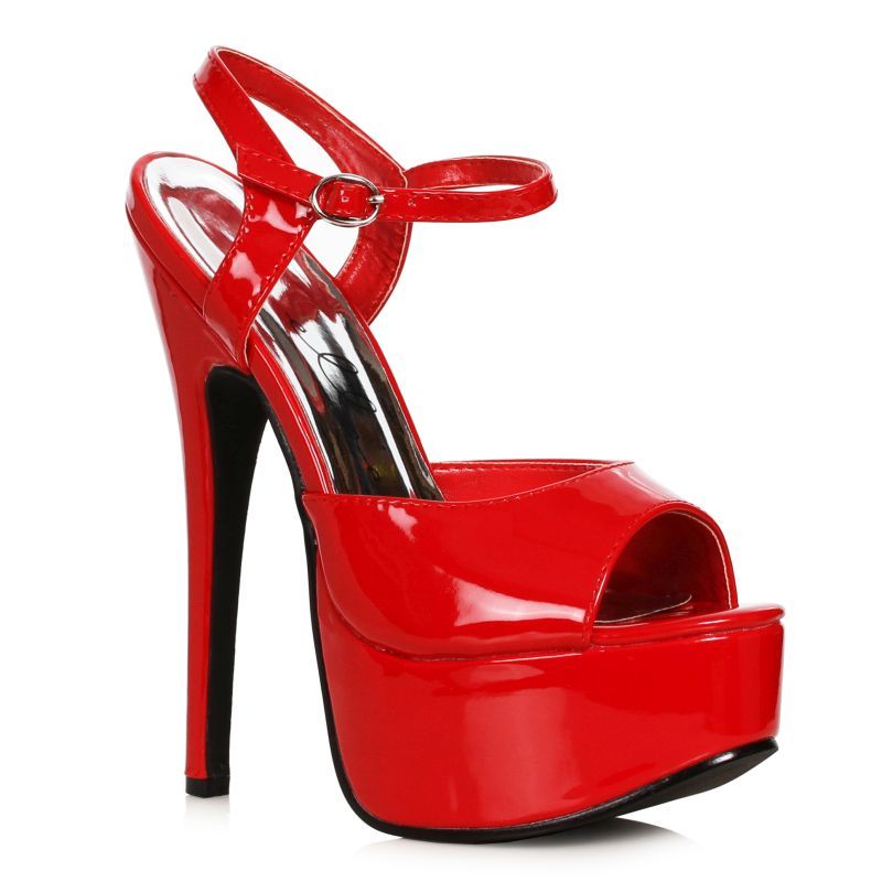 Ellie Shoes 6.5" Red Stiletto Platform Heels – Buckled, Open-Toe Lift