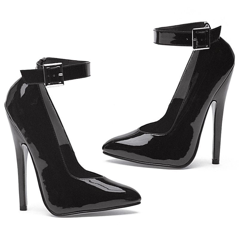 Ellie Shoes 6" Fetish Pump with Ankle Strap – Black Patent