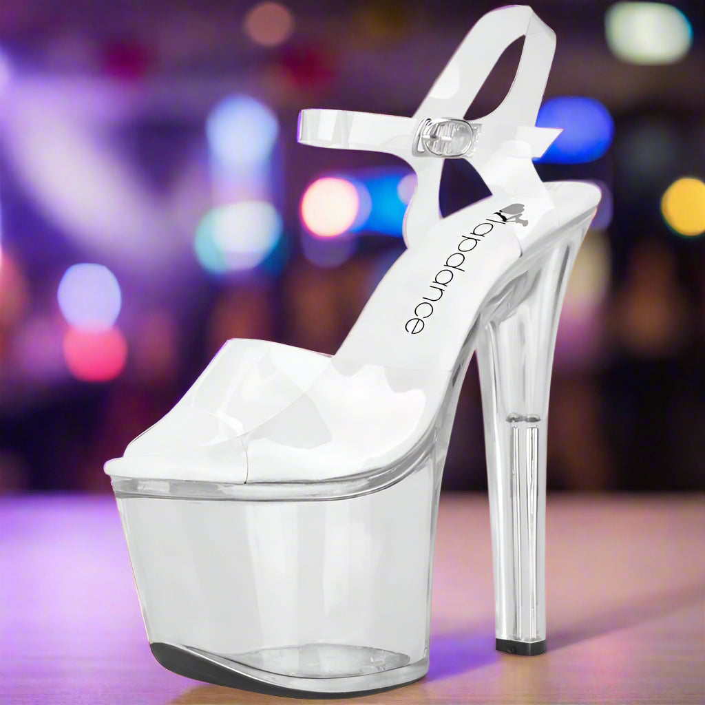 Lapdance 7" Clear Platform Heel – Quick-Release Strap, Open-Toe Lift