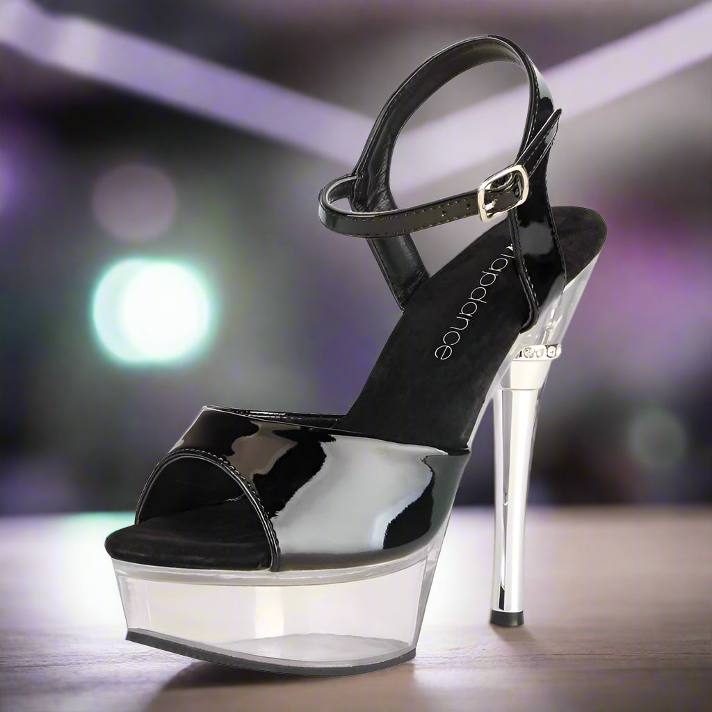 Lapdance Black And Clear Platform 6" Heel With Crystal Accent