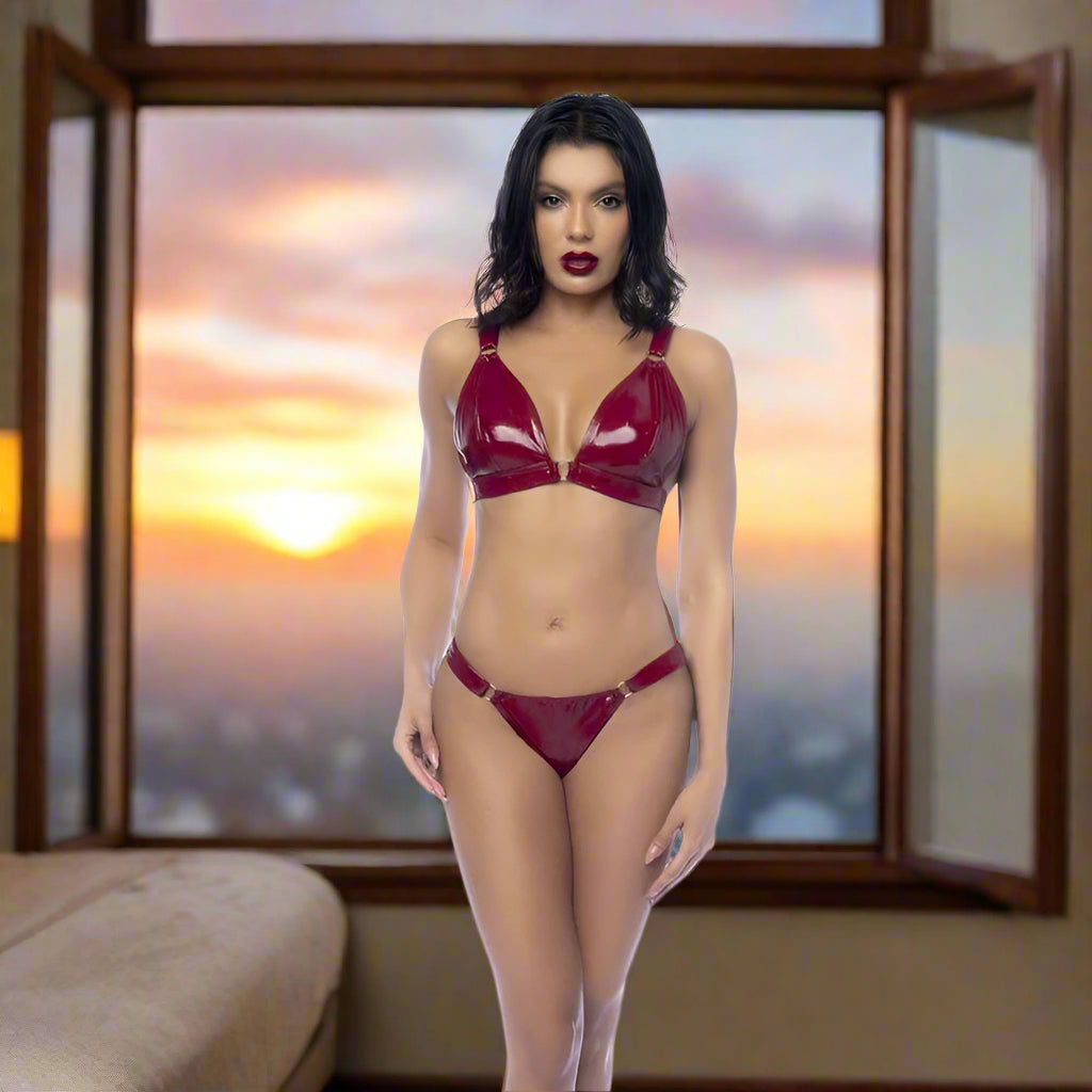 Mapale Wet Look Vinyl 2-Piece Set – Gloss Wine