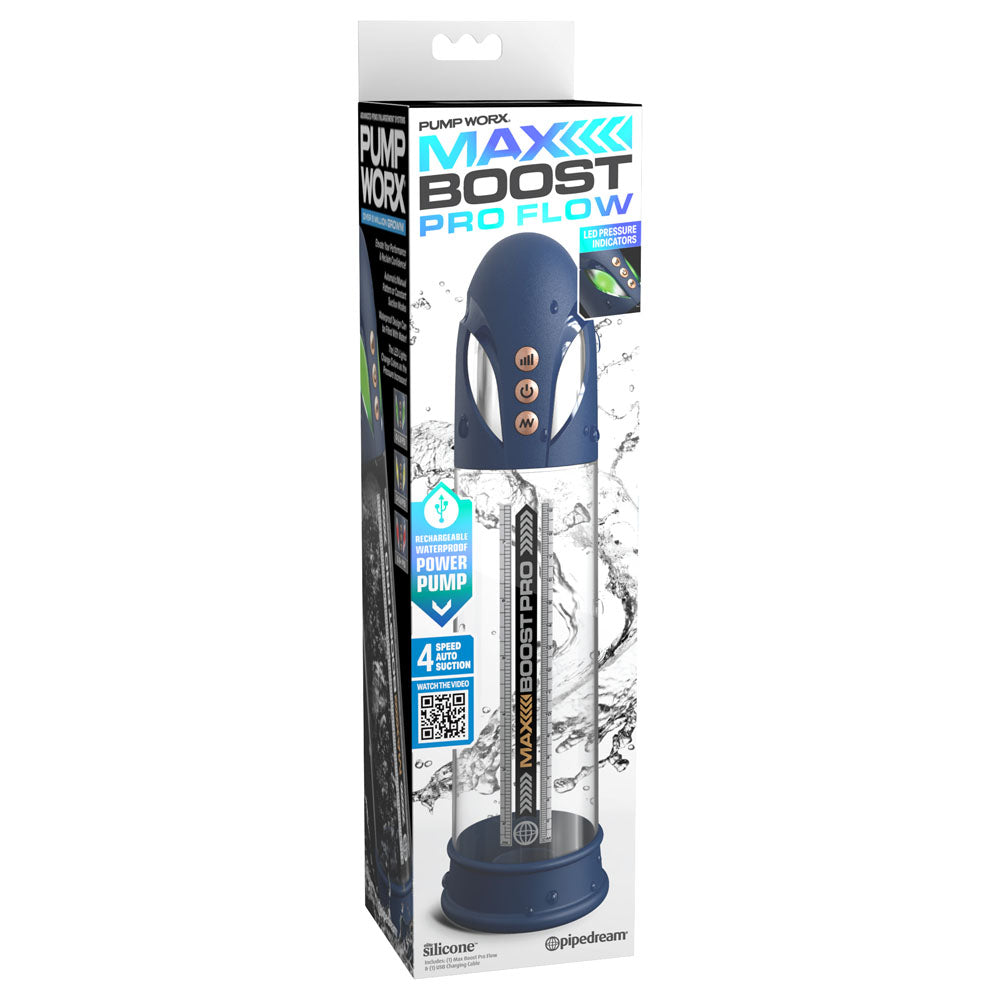 Rechargeable Waterproof Penis Pump Max Boost Pro Flow Blue