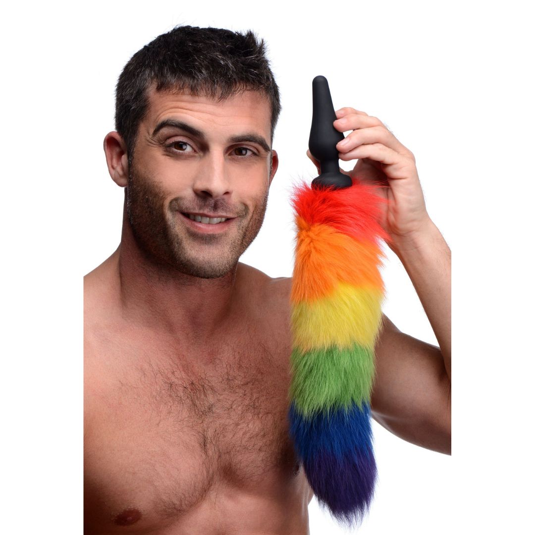 Rainbow Fur Tail Silicone Butt Plug by Tailz | The Love Shop