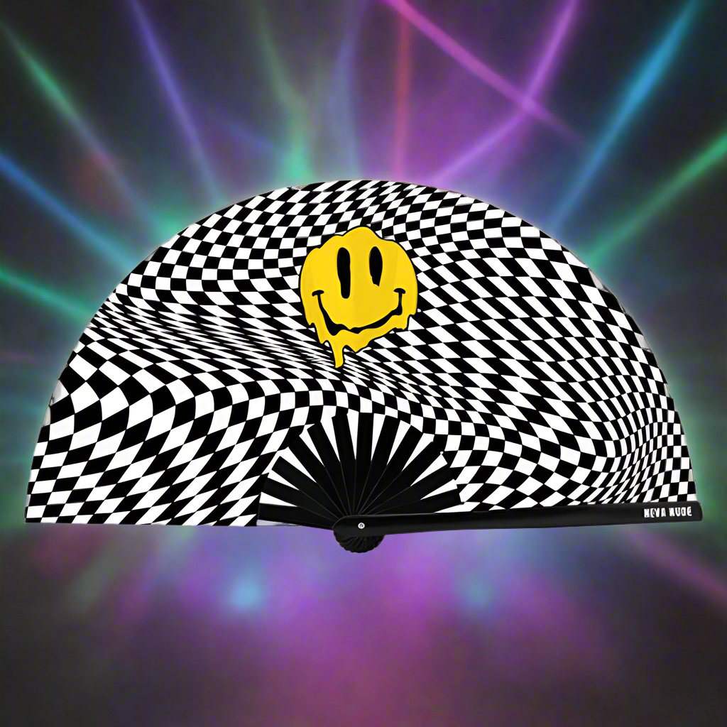 Trippy Checkers Melty Face Fan – Blacklight Reactive