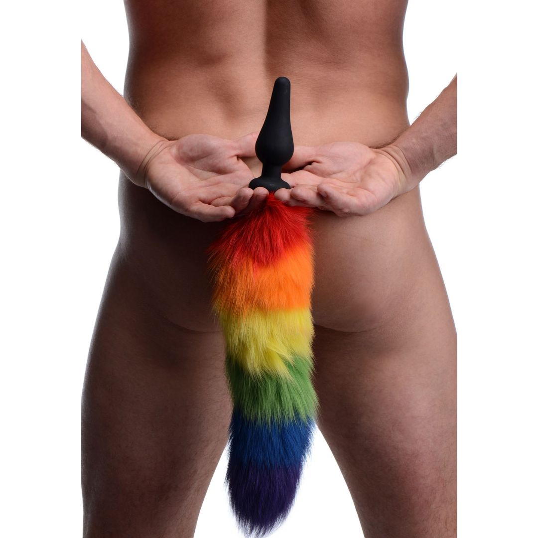 Rainbow Fur Tail Silicone Butt Plug by Tailz