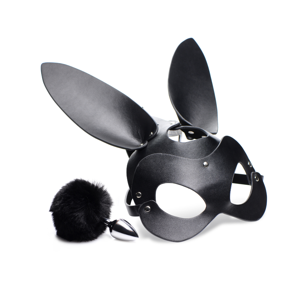 Bunny Tail Butt Plug and Mask Set Black