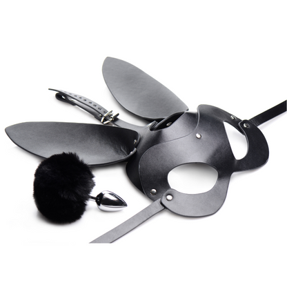 Bunny Tail Butt Plug and Mask Set Black